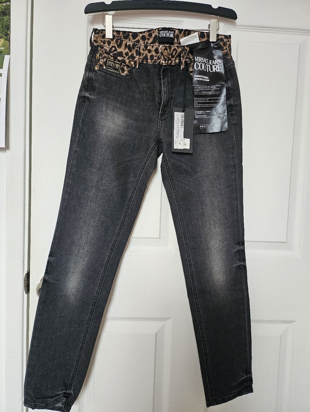 Versace Black and Brown Leopard Skinny Jeans
